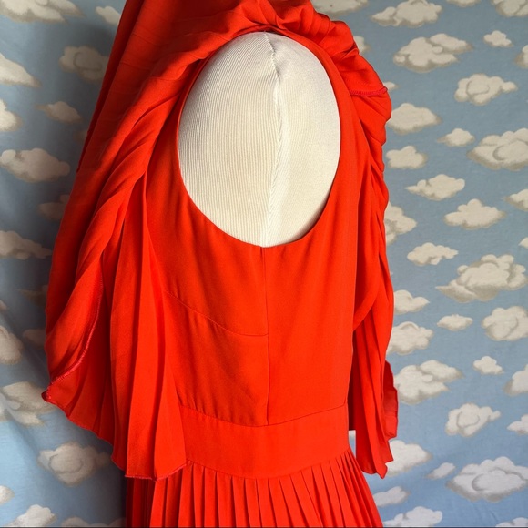 Kate Spade Persimmon Pleated Cape Dress Orange/Red Size 4 - Picture 10 of 11